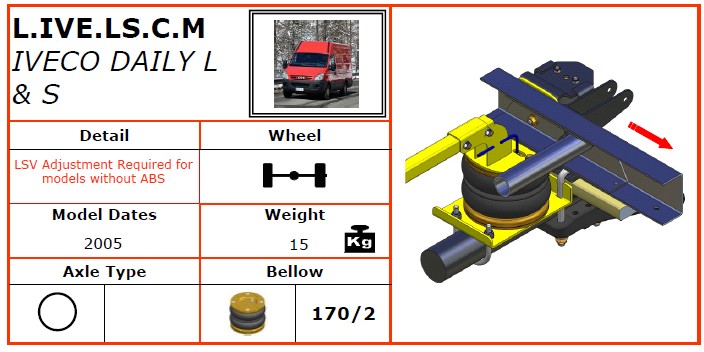 L.IVE.LS.C.M/依維柯空氣懸掛系統/依維柯空氣懸掛/依維柯DAILY L AND S (2005)空氣懸架